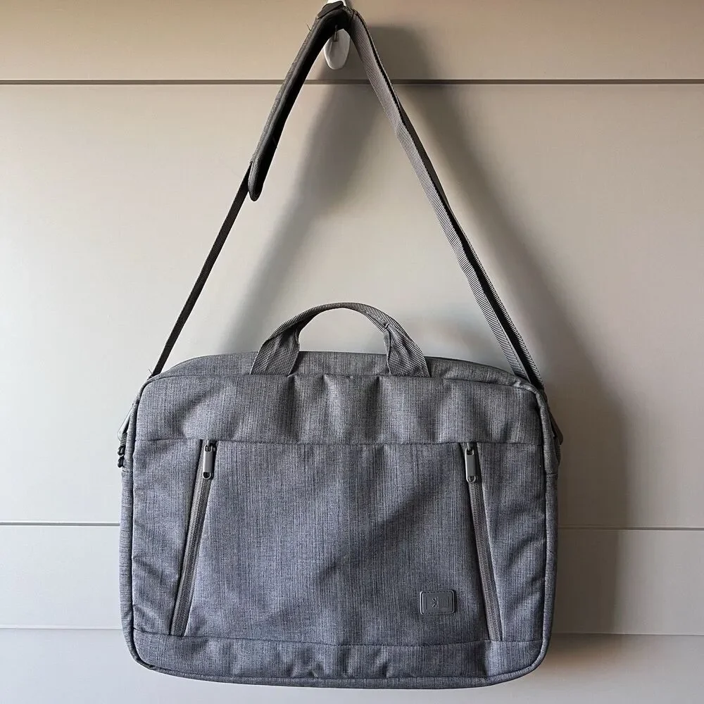 Case Logic Laptop Computer Bag Gray Shoulder Strap Multiple Compartments Zippers
